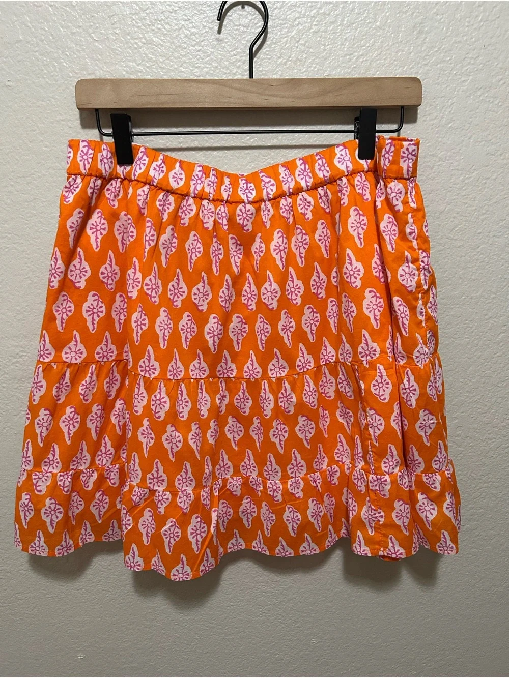 NWT J.Crew Med Tiered Geometric Midi Skirt Orange Pink White Boho